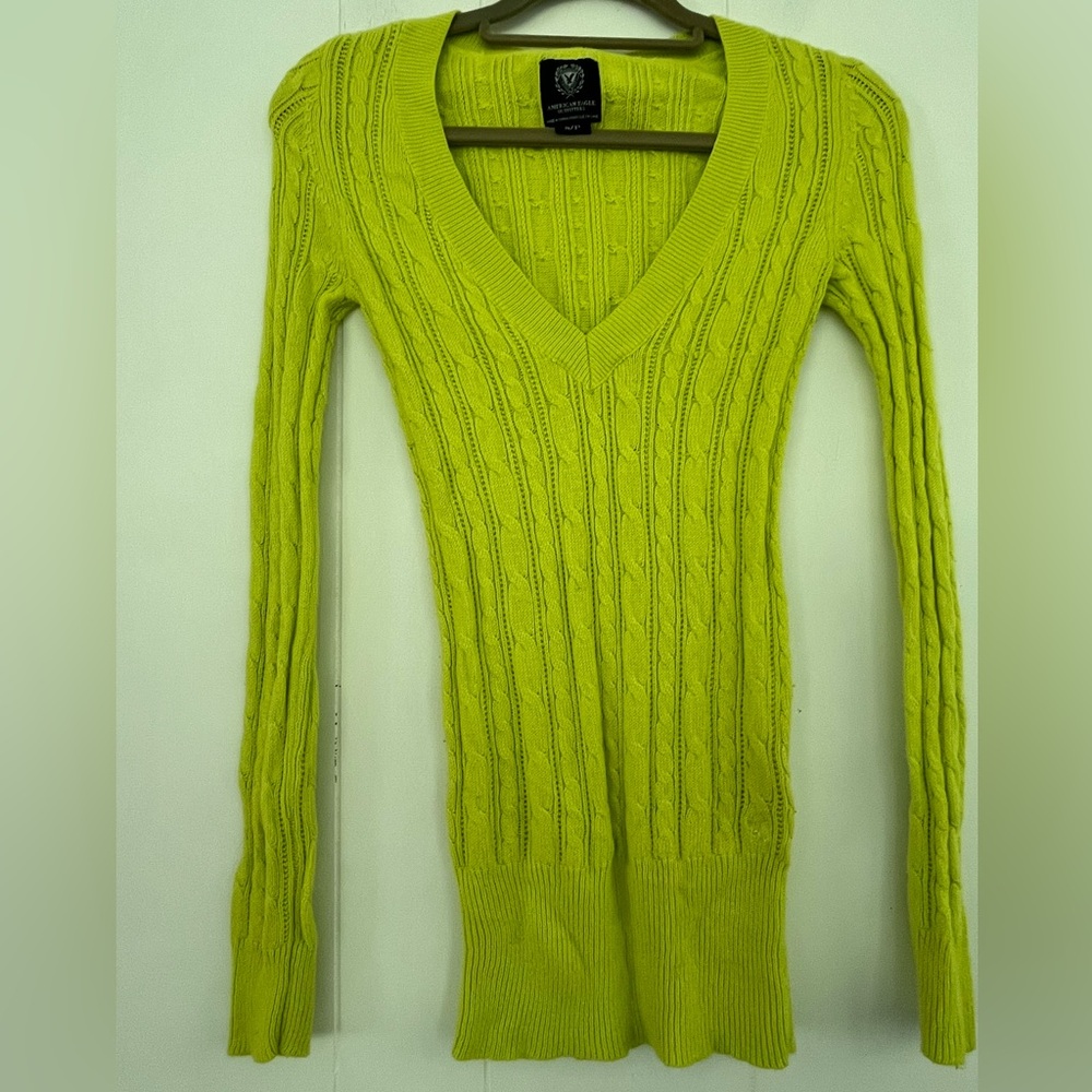 American Eagle Outfitters Green V-Neck Sweater